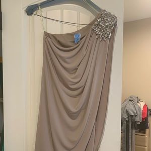 Midi dress with stone work on one shoulder